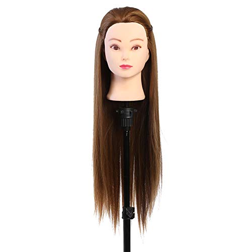 23" Human Hair Schaufensterpuppenkopf, Friseur Puppe Kosmetik Trainingsköpfe Puppenkopf Dunkelbraun Mannequin Frisierkopf