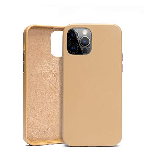 Trop Saint® Lederhülle Für iPhone 12 Pro und 12 - Tasche Case Premium Schutz Echtes Leder für Handy [Unterstützt kabelloses Laden] - Beige
