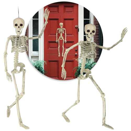 COM-FOUR® 2X Deko Skelett für Halloween - XL-Skelett aus Kunststoff zum Aufhängen und Aufstellen - Skelett mit beweglichen Gelenken - hoher Grusel-Faktor für Halloween (XL - 2 Skelett - 60cm)