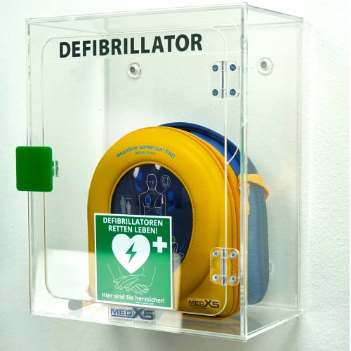 MedX5 PAD350P 8 Jahre Garantie, Laien Defibrillator AED, halbautomatischer Defibrillator mit HLW Unterstützung + Plexiglaswandkasten ohne Alarm