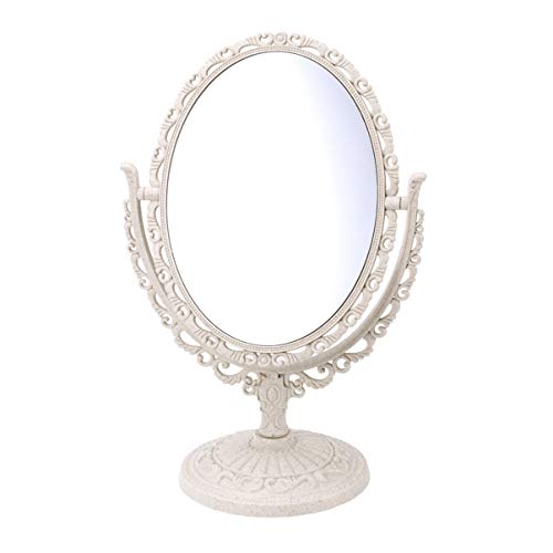 Lurrose Ovaler Kosmetikspiegel Vintage Tabletop Vanity 360-Grad-Drehung Vergrößerungsdoppelseitiger Spiegel (Beige)