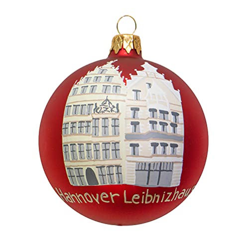 mgc24 Weihnachtskugel Christbaumkugel Baumschmuck Glas handbemalt Ø 8cm - Motiv Hannover Leibnizhaus, rot