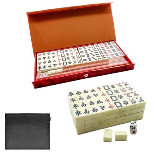 FEICHANGHAO Mini Mahjong Set Box Tragbares Traditionelles Mahjong Set Mit 144 Majong Spielsteine, Reise-Mahjong-Brettspiel Geeignet für Urlaubsreisen, Partys, Familienfeiern.