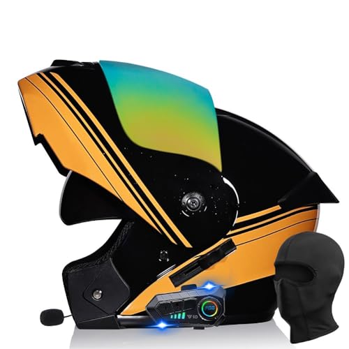 Motorrad Klapphelm mit Bluetooth Motorradhelm mit Sonnenblende ECE Zertifiziert Integralhelm mit Doppelvisier Roller Mofa Helm mit Mikrofon Auto-Antwort für Erwachsene Herren Damen