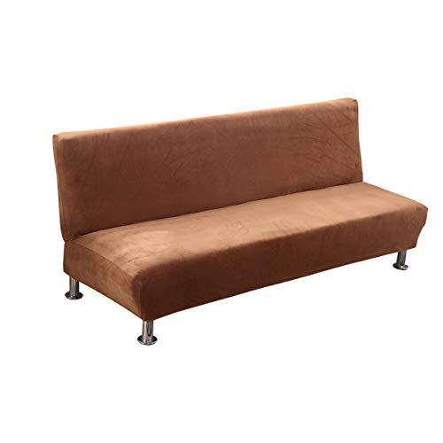 C/N Sofabezug ohne Armlehnen, Samt, Bezug für Klick-Klack-Sofas, 1 / 2 / 3-Sitzer ohne Armlehnen, elastisch, kamelbraun