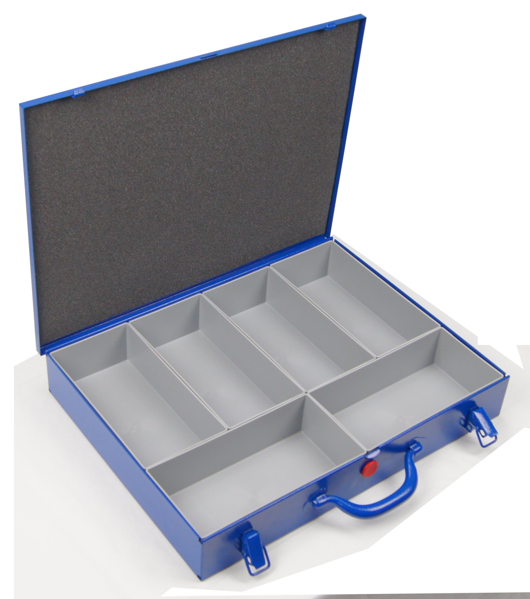 Profi-Stahlbech-Sortimentskoffer blau mit 6 grauen Einsatzkästen 216x108x63 mm (LxbxH)