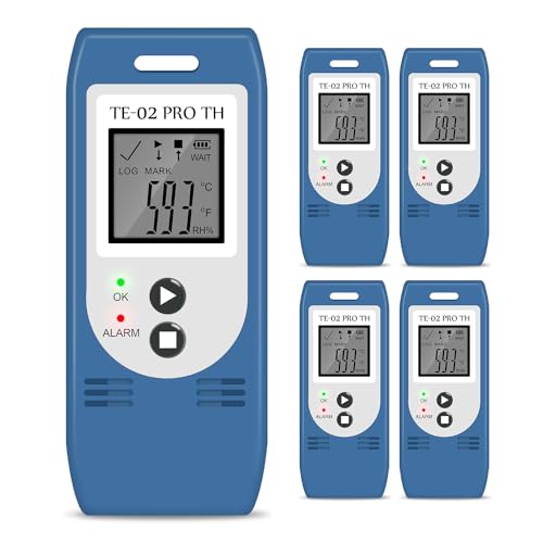 ThermElc TE-02 Pro TH Datenlogger Temperatur Luftfeuchtigkeitmit automatischen CSV PDF Berichten, Vergleich von Daten mehrerer Geräte, Überwachung von Kühl- und Tiefkühllagern mit Kalibrierzertifikat