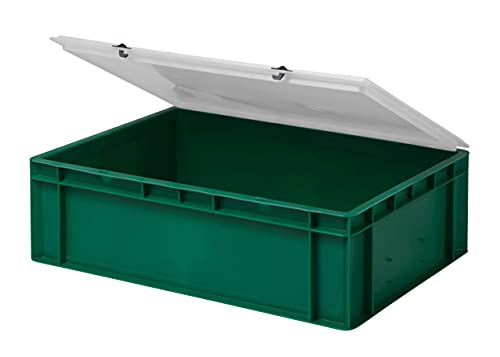Design Eurobox Stapelbox Lagerbehälter Kunststoffbox in 5 Farben und 16 Größen mit transparentem Deckel (matt) (grün, 60x40x15 cm)