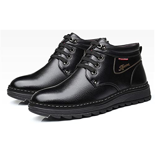 GFHTH Lässige Business-Lederschuhe,Winter Herren Schwarze Stiefel,Warme Baumwollstiefel,Mikrofaser-Leder Warme und wasserdichte High-Top-Baumwollschuhe,Black-44