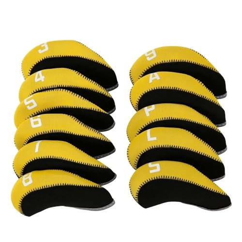 Golf PutterIron Wedge Protector Golfschlägerkopfhüllen mit aufgedruckter Nummer, Wert for Eisenschläger, passend for Golfschläger Aller Marken (Color : Yellow)