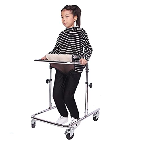 Kinder-Rollator-Gehhilfe mit Sitz für Rehabilitationstraining, Kinder mit zerebraler Lähmung, Hemiplegie-Hochleistungs-Stehhilfe, vierrädrige Gehhilfe (Color : Khaki, Size : S)