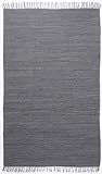 Theko | Dhurry Teppich aus 100% Baumwolle Flachgewebe Teppich Happy Cotton | handgewebt | Farbe: Anthrazit | 60x120 cm