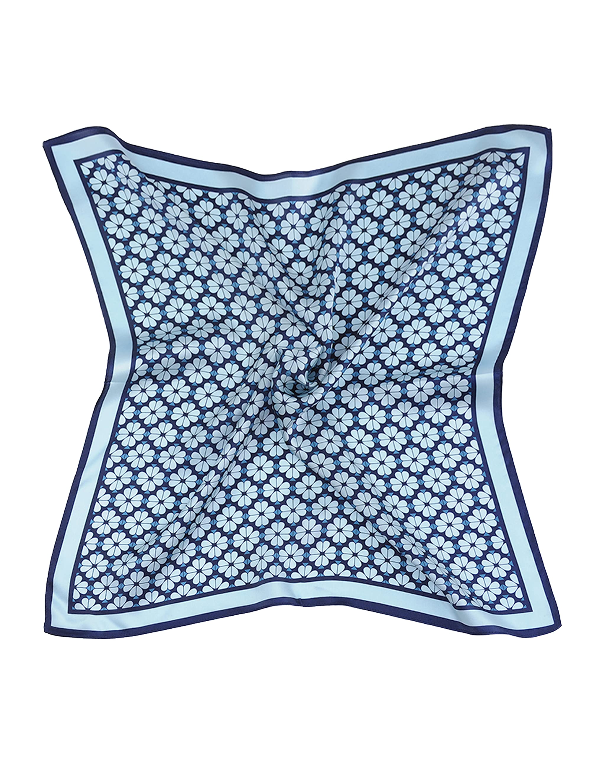 MayTree Seidentuch, buntes Halstuch für Damen, Nickituch aus 100% Maulbeer-Seide, quadratisch Klee 53x53 blau