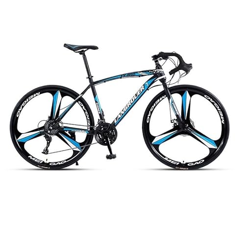 TiLLOw Rennrad 700C-Räder, 21/24/27/30 Geschwindigkeit, Erwachsenenfahrrad, Rahmen aus Kohlenstoffstahl, stoßdämpfende Renngabel for Herren und Damen (Color : Black Blue, Size : 24SPEED_Three-Blade)