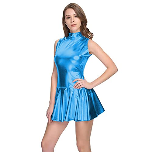 Women Turtleneck A-Line Bodycon Mini Casual Dress,Lake Blue,7XL