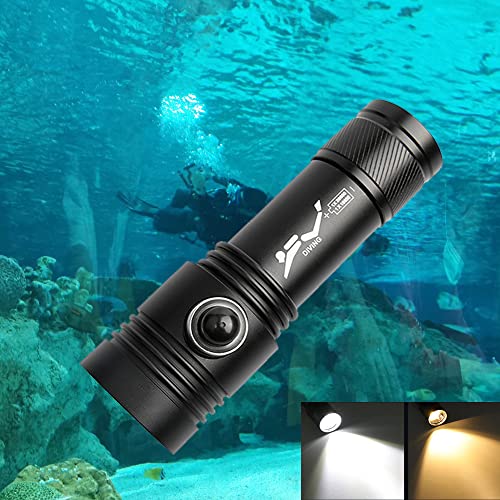 WESLITE Tauchen Taschenlampe, Super Helle Tauchlampe 3000 Lumen 100M IPX8 Wasserdicht Unterwasser Taschenlampe mit 2 * XHP50 LED Tauchlampe Aufladbar mit Akku und Ladegerät (Weiß & Gelb Licht)