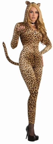 MIMIKRY SLY Leopard Damen-Kostüm Catsuit mit Kapuze und Schwanz Leo Jumpsuit Bodysuit, Größe:XS