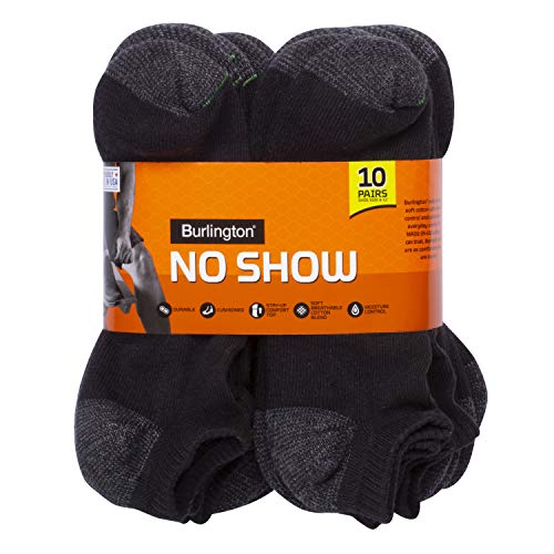 Burlington mens Comfort Power Men's No Show By Casual Sock, Black, 10 13 US
