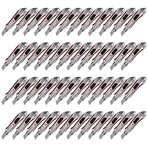 Pemium Cuttermesser 18 mm Teppichmesser 48 Stück Alu Druckguss gummierter Griff | Profi Cutter für 18 mm Abbrechklingen