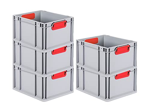 SparSet 5x Eurobox NextGen Color | HxBxT 22x30x40cm | 20 Liter | Griffe rot geschlossen | Glatter Boden | Eurobehälter, Transportbox, Transportbehälter, Stapelbehälter