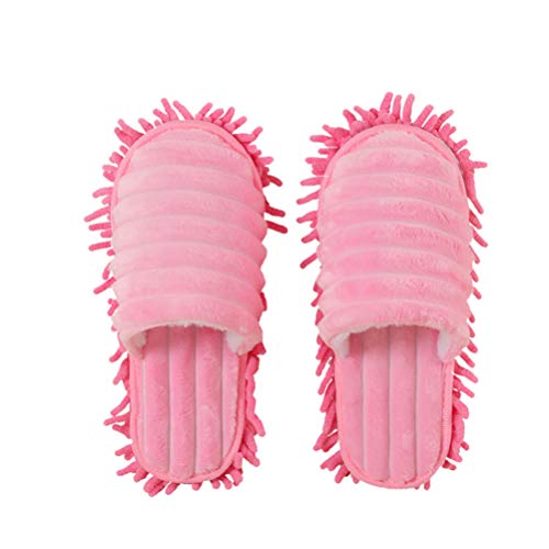 TOPBATHY Staubwischer Hausschuhe Waschbar Staubwischer Hausschuhe Schuhe Decken Mikrofaser Staub Bodenreiniger für Bad Küche Hausreinigung Größe M 38-41 (Pink)