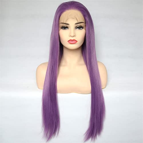 Lace Front Wig,Purple Lavender Long Straight Lilac Synthetic Wigs for Women Natural Hairline Realistic Glueless Heat Resistant Fiber Hair Fashion Color Cosplay Party Daily Wig,20 inch
