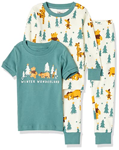 Amazon Essentials Snug-fit Cotton Pajamas Schlafanzug aus Baumwolle mit eng anliegender Passform, Pooh Holiday Forest – Kinder, 12 Monate, 3er-Pack