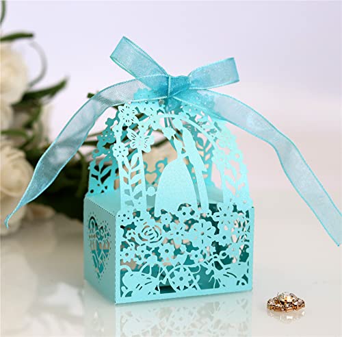Papier-Süßigkeitsschachteln, Hochzeitsgeschenke, Hochzeitsbevorzugungsschachteln, Papier-Süßigkeits-Leckerli-Box, hohle Blumen-Geschenkbox for Brautparty, Babyparty, Verlobungsfeier, 50 Stück (Farbe: