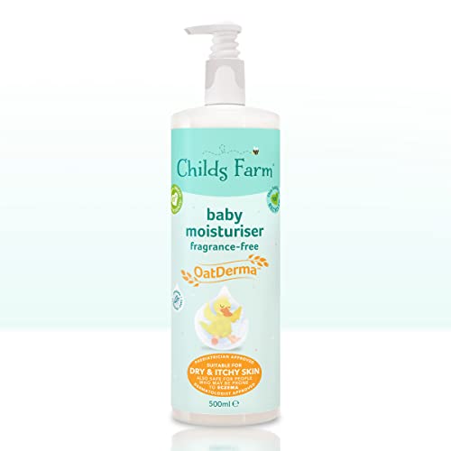 Childs Farm OatDerma Baby-Feuchtigkeitspflege, parfümfrei, feuchtigkeitsspendend, für Neugeborene mit trockener, empfindlicher und zu Ekzemen neigender Haut, 500 ml
