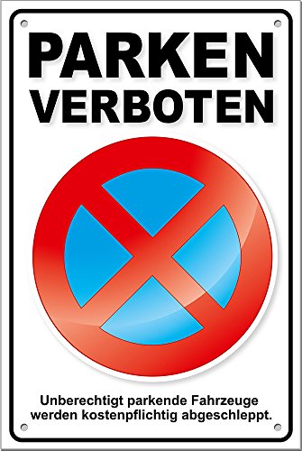 PREMIUM Parkverbot Schilder Parken verboten PS04 (4 Stück) inkl. Löcher + Schrauben Parkverbotsschild