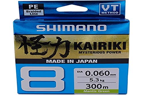 SHIMANO Kairiki 8, 300 Meter, Mantis Grün, 0.230mm/22.5kg, 8fach Geflochtene Angelschnur, 59WPLA68R07