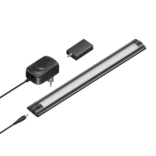 ledscom.de Smarte LED Unterbau-Leuchte SIRIS schwarz matt mit Netzteil und WLAN-Controller, flach, Smart-Home, Alexa-fähig (Echo) 30cm, 370lm, weiß, dimmbar