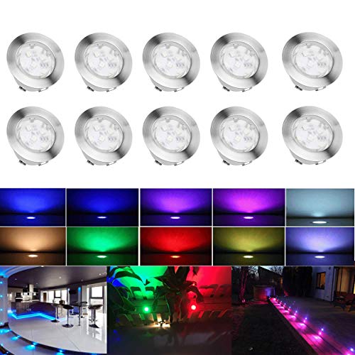 7 Colors, 10 x 'enterre Lampe 60 mm Durchmesser LED IP67 Wasserdicht Weg Treppe Terrasse, Metall, RGB 12.00 voltsV