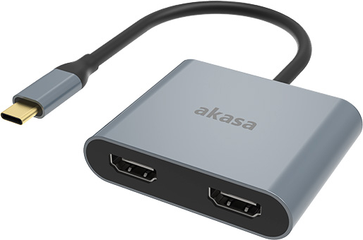 Akasa USB Typ-C auf Dual HDMI MST Adapter | USB 3.1 | 4K UHD | Aluminium-Legierung | AK-CBCA26-18BK | kompatibel mit MacBook, Dell, Lenovo und mehr