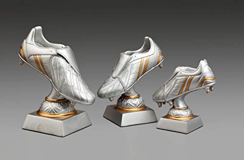 eberin · Fussball-Pokal, Resinfigur Fußballschuh, Silber mit Gold, mit Wunschtext, Größe 20 cm