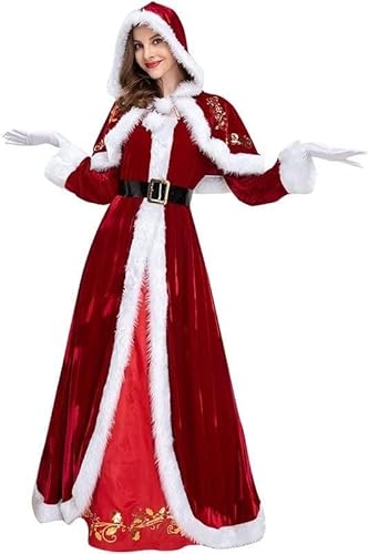 4 Stück Weihnachtsmann-Kleidung Für Weihnachten, Neuheit, Partykleid, Kostüm, Weihnachtsmann-Kostüm, Schal Mit Kapuze, Handschuhe, Rock, Gürtel 2XL.