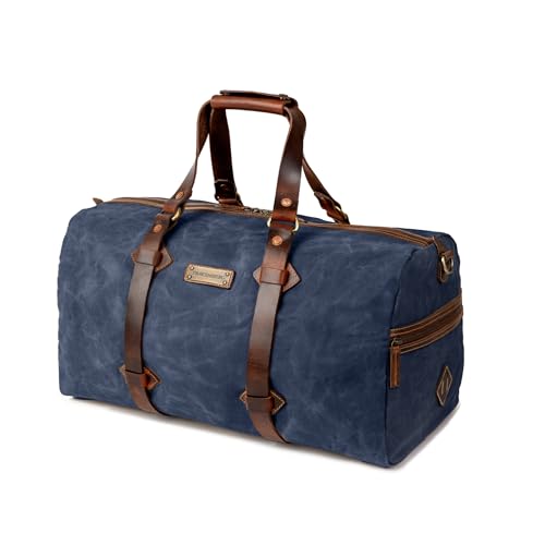 DRAKENSBERG Weekender 'Cody' - Wasserabweisende Reisetasche aus gewachstem Canvas und Leder, 50L - Ozean-Blau, DR00640