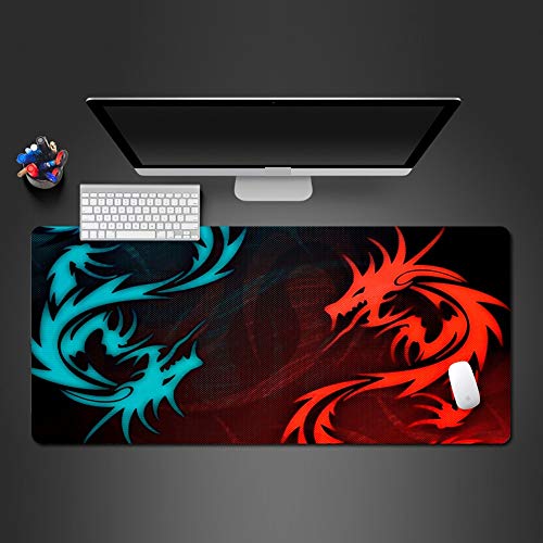 BILIVAN Cooles blaues und rotes Drachen-Mauspad, Gummischloss, Gamer, Computer-Tastatur, Mauspad, PC-Gaming-Mauspad für Gamer (800 x 300 x 3 mm)