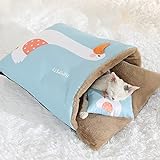 Suzanne Hunde Bett, Haustier betten mit Kissen, Anti-Rutsch-Boden halten Wärme Kaschmir-Enten Muster bequemes Hunde schlafbett Kissen für Katze Blau S