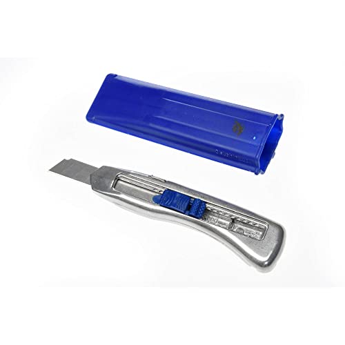acerto 41047 Delphin - Cuttermesser für Trapezklingen - stabiles Hakenklingen Cuttermesser - Cutter & Universalmesser mit innovative Form inkl. Trapez- & Hakenklinge, Silber/Blau