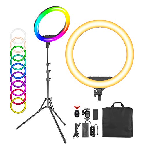 Neewer 19-Zoll RGB LED Ringlicht mit Ständer, 60W dimmbar Bi-Color 3200K-5600K CRI 95+ mit Spezialszeneneffekt für Selfie Make-up Salon Twitch Blog YouTube Videoaufnahmen und Live Streaming usw.