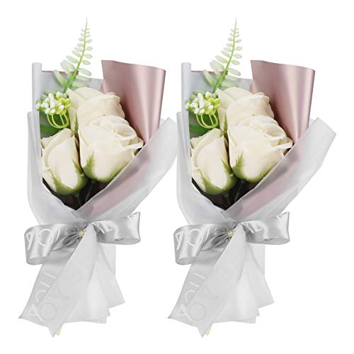 2Set Fake Flower mit Geschenkbox, Kunstseife Rosenstrauß für Muttertag, Valentinstag, Lehrertag, Hochzeit(Weiß)