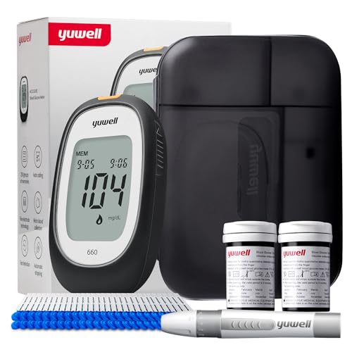 yuwell Blutzuckermessgerät, Diabetes Testset mit Teststreifen x 50 und Lanzetten x 50, Blutzuckermessgerät ideal für den Heimgebrauch (Modell 660)