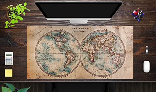 Schreibtischunterlage XXL mit integriertem Mousepad – “Historische Weltkarte“ – aus strapazierfähigem Vinyl (Kunststoff) – 100 x 50 – Rutschfeste Schreibunterlage für besten Schutz – Made in Germany