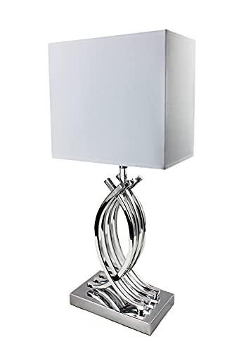 Design Tischlampe chrom Nachttischlampe 50 x 22 cm Tischleuchte silberfarben