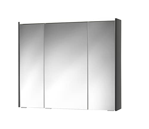 Sieper Spiegelschrank KHX mit LED Beleuchtung 90 cm breit, Badezimmer Spiegelschrank aus MDF, mit Steckdose | Anthrazit