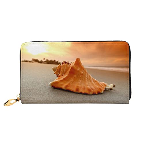 Damen-Geldbörse mit Reißverschluss, lange Leder-Geldbörse, Clutch, Schweine, in Bauernhof-bedruckter Geldbörse, Shell Beach Sunset, Einheitsgröße, Modern