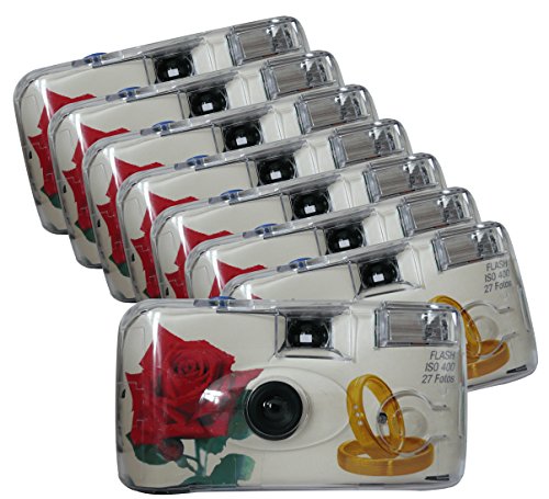 TopShot 376092 Golden Roses Einwegkamera 40027 mit eingebautem Blitzgerät Paket mit 8 Kameras weiß