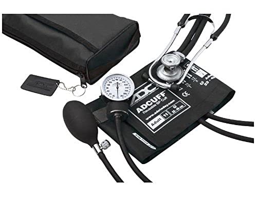 Taschen-Aneroid-/Stethoskop-Set für Erwachsene ADC Pro's Combo II SR mit Blutdruckmessgerät Prosphyg 768 und Stethoskop Adscope Sprague 641 und passender Nylon-Transporttasche, schwarz