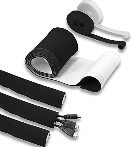 TPFNet® 3er Pack 1,5 m Neopren Kabelschlauch + 2 Klettbänder, Premium Kabelmanagement, Endlich der perfekte Kabelkanal für jeden Schreibtisch, Heimkino oder Büro in schwarz und Weiß. 27mm Ø